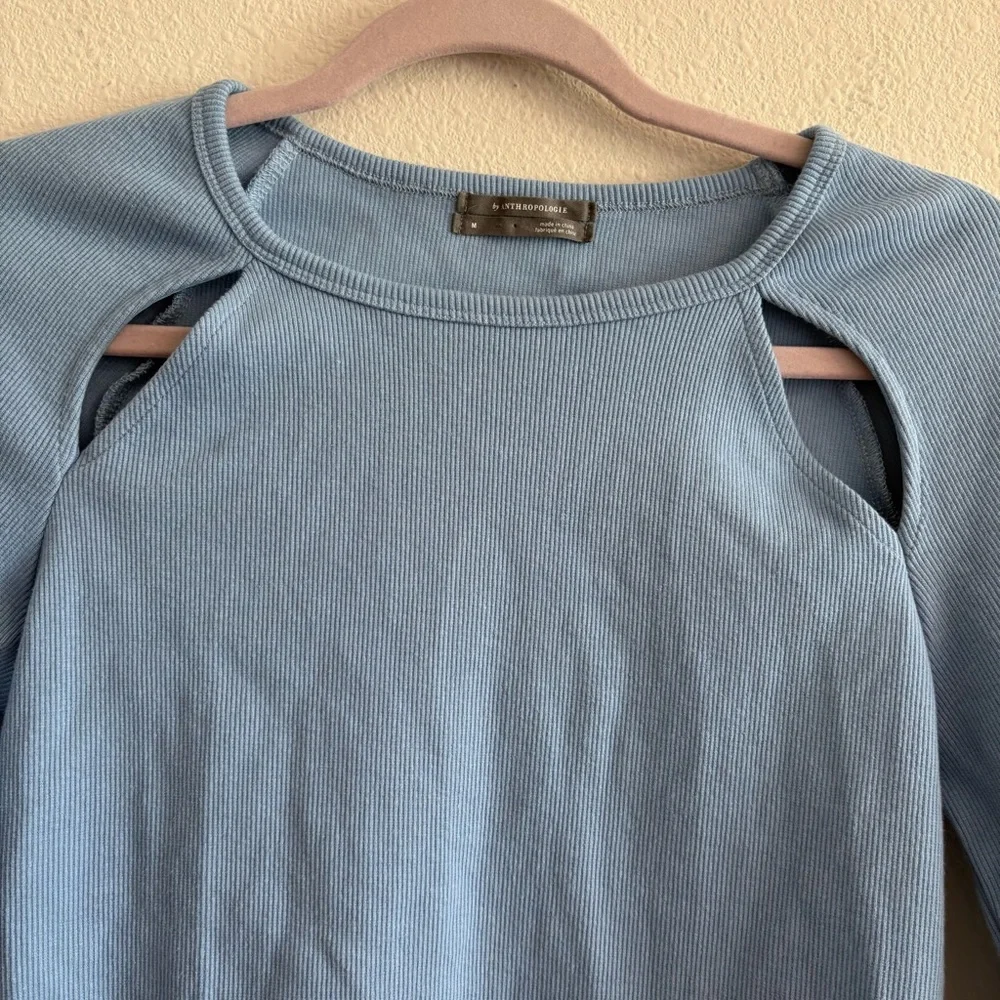 Anthropologie Cut-Out Top Long-Sleeve Ribbed Women’s Medium Blue